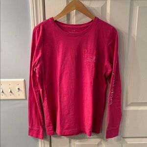 Vineyard Vines Womens Long Sleeve Graphic Pocket Tee in Bright Pink, size M
